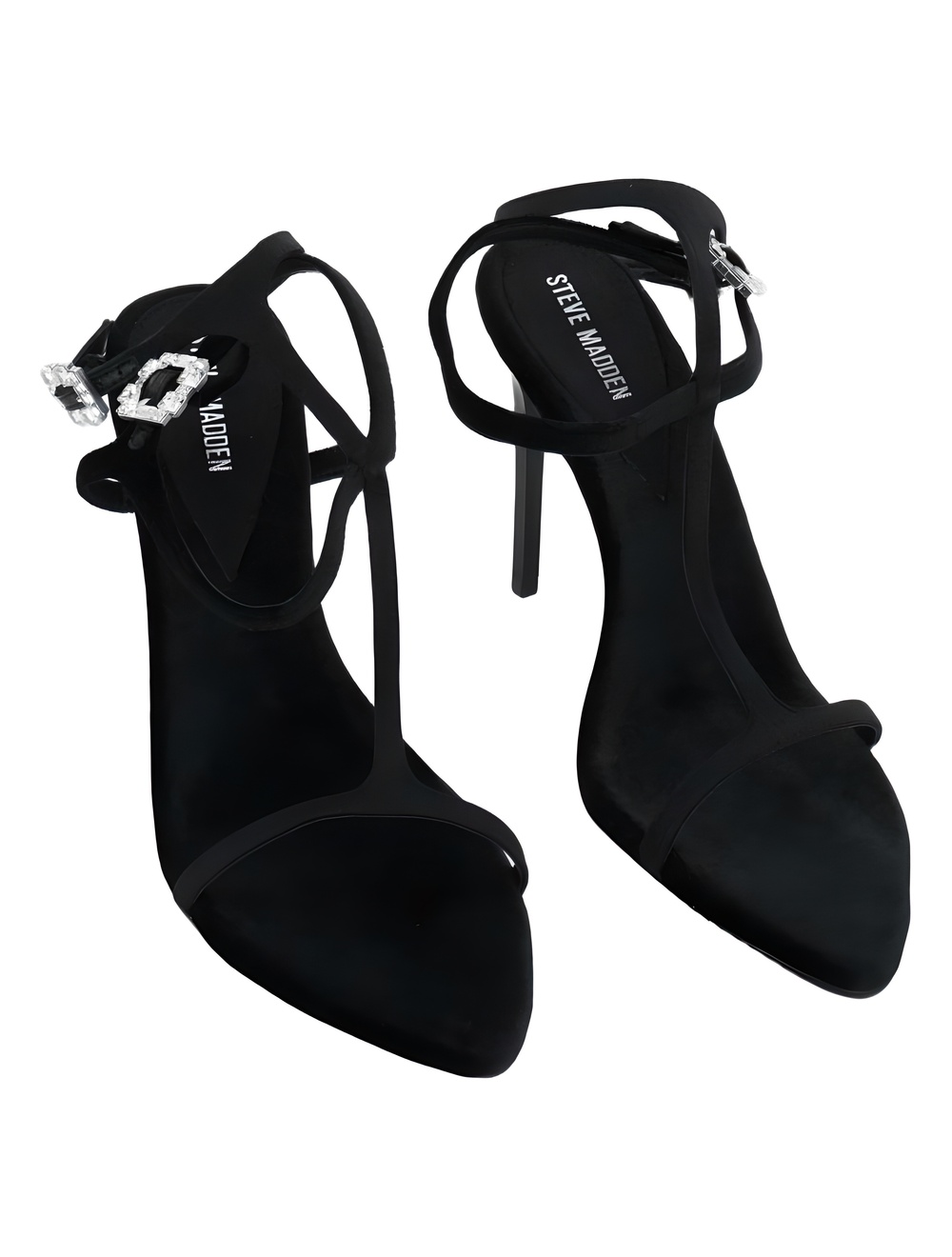Steve Madden Salma T-Strap Stiletto Black Multi Rhinestone Buckle Size 8.5